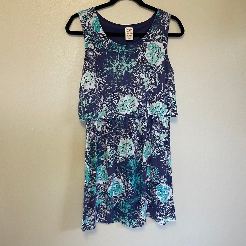 VTG Y2K Layered Popover Mini Dress Medium Casual Summer Faded Glory Navy Teal